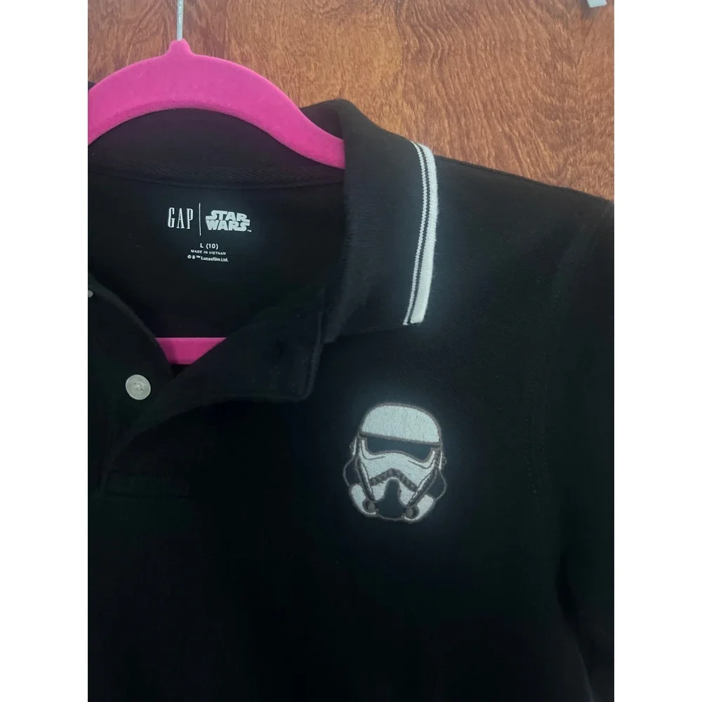 Gap Polo Shirt Kids L 10 Black Star Wars Stormtrooper Tipped Collar